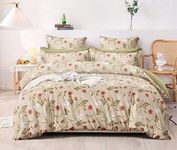 Mosho 220 TC Glace Cotton King Large Size 9 Feet Comforter Set Double Bed with BedSheet Set (Beige Floral)