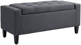 HOMCOM Storage Ottoman Bench Linen-Touch Fabric Tufted Chest Footstool with Flipping Top, Dark Grey