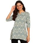 DSK Studio Women's Poly Rayon Floral Regular Short Kurti (KU1008-Peacock-S_Peacock