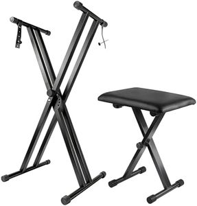 Keyboard Stand Piano Bench Set, 2026 Upgrade Heavy Duty Double X Keyboard Stand Piano Stand, Adjustable&Portable Digital Piano Stand with Locking Straps (Piano Keyboard Stand x 1, Piano Bench x 1), for 54-88 key Electric Pianos