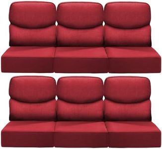 ACTREST Luxury 22x24/22x25 6-Inch Smile Patio Cushions for Outdoor Furniture Set of 6 - Thick Back & Deep Seat Outside Chair Cushions for Rattan Metal Glider Loveseat Sectional Sofa - Red