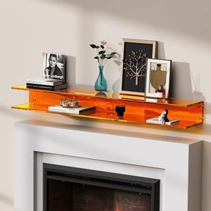 solaround Acrylic Fireplace Mantel, Wall-Mounted Floating Mantle for Over Fireplace, Living Room (Orange, 47'' x 7.8''x 5'')