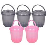 Heart Home Plastic Pack Of 5 Bucket | Bathroom Bucket | Utility Bucket For Daily Use | Water Storage Bucket | Bathing Bucket With Handle & Lid | 13 Ltr | Super-013 | Transparent | Multicolor