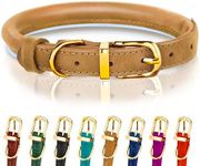 OOPSDOGGY Reflective Rolled Leather Dog Collar for Small Dogs, Adjustable Soft Padded Pet Collar for Small Breed Dogs Puppy (XS, 8"-11", Camel)