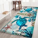 Coastal Runner Rug for Hallway 2x6 Sea Turtle Hallway Rugs Nautical Throw Rug Blue Turtles Beach Ocean Life Teal Marine Animal Area Rug Non-Slip Floor Carpet for Bedroom Entrance Door Mat Washable Rug