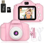 Kids Camera, 1080P Children Digital Cameras, IPS 2 Inch Screen and 32GB SD Card Kid Action Camera Toddler Video Recorder for 3-10 Years Boys Girls Birthday Festivals Gift(Pink)