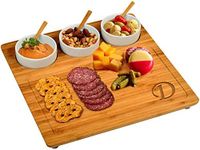 Picnic at Ascot Original Personalized Monogrammed Engraved Bamboo Cutting Board for Cheese & Charcuterie with 3 Ceramic Bowls & Bamboo Spoons- Designed & Quality Checked in The USA