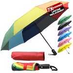 ZENO Travel Umbrella Compact - Small Umbrella for Backpack & Purse, Portable Automatic Umbrellas for Rain, Windproof, Reinforced Fiberglass Ribs, Water-Repellent Teflon, Rainbow