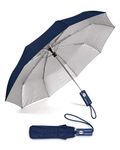 Destinio Umbrella for Rain (22.5 Inch) 3 Fold for Men & Women Semi Automatic, Auto Open & Manual Close, UPF 50+ UV Protection with Silver Coating, Waterproof Windproof Folding for Travel (Navy Blue)