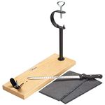 Steelblade Lacquered Wood Knife + 2 Natural Slate Plates Holder Made in Spain-Very Resistant Rack Ideal for Hams and Pallets