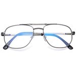 Lanomi Fashion Blue Light Blocking Reading Glasses Pilot Style Anti Blue UV Metal Frame Computer Eyeglasses for Women Men Gun color 1.5