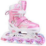Kids Inline Skates Girls, Adjustable Roller Skates Blades with Light Up Wheels for Beginners Girls (Pink, Medium (UK 1-4))