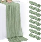 DREAMBOAT 8 Pack Sage Green Cheesecloth Table Runner 10Ft 35x120 Inch Boho Gauze Table Runner Rustic Cheese Cloth Long Table Runner for Wedding Baby Bridal Shower Birthday Party Decorations