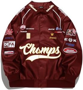 Vamtac Faux Leather Motocross Jackets Oversized Vintage Racing Varsity Bomber Coat Unisex Trendy Streetwear Red Medium