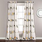 Lush Decor Rowley Birds Curtains Room Darkening Window Panel Set for Living, Dining, Bedroom (Pair), 52" W x 84" L, Yellow & Gray