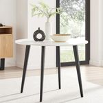 Furniturebox UK Koko Small Round White Dining Table - 100cm Contemporary Durable White Melamine Veneer Table Top With Black Metal - Minimalist Scandi Modern Style - Dining Room Furniture