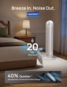 Dreo Smart Tower Fan – Silent 28dB Bladeless, 90° Oscillating, WiFi/Alexa, 4 Speeds, White