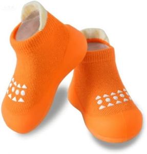 Baby Sock Shoes Toddler Walking Shoes Infant Non-Slip Slippers Soft Rubber Sole Sneakers for Baby Boys Girls Orange