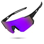 STORYCOAST Polarized Sports Sunglasses for Men Women,Driving Fishing Cycling Mountain Bike Sunglasses UV400 Protection, Black Frame-purple Mirror Lens, Standard