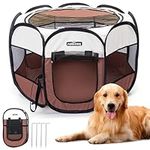 Nobleza Pop up Pet Playpen, Foldable Dog Playpen Portable Cat Puppy Play Pen, Outdoor Indoor Pet Fence Breathable Pet Carrier Kennel Soft Dog Cage Tent for Rabbit Hamster Guinea Pig, Brown,49"x49"x23"