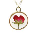 Red Rose Flowers Natural Rosa Pendant 18k Gold Plated Necklace for Women Handmade Love Romantic