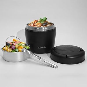 Vacuum Insulated Food Jar 32OZ For adults– Leakproof Thermo Jar with Spoon, for Office&Camping,Black