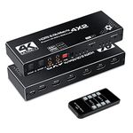 avedio links 4K@60Hz 4x2 HDMI Matrix Switch, HDMI 2.0b Matrix Switch 4 in 2 Out, 4K HDMI Switcher Splitter + Optical and L/R Audio Output, Scaler EDID with Remote, HDCP2.2, HDR 10