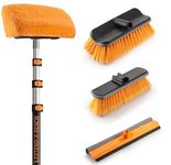 36-Foot Exterior House Cleaning Brush Set with 7-30 ft Extension Pole // Vinyl Siding Brushes with Telescopic Extendable Pole & Window Cleaning Squeegee Tool // The Ultimate Extension Scrub Brush Set