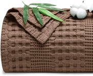 PHF Cooling Waffle Blanket Queen Size, Lightweight 60% Rayon Derived from Bamboo & 40% Cotton Breathable Blanket for Hot Sleepers, Soft and Luxury for Bed Couch and Sofa, 90"x90", Cocoa Brown