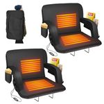 Suteck 21" Heated Stadium Seats for Bleachers with Back Support, Heated Stadium Chair for Outdoor Sport Events, 6 Reclining Positions, 3 Heat Mode, 5 Pockets 2pcs（No Include USB Power Bank）