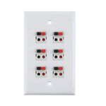 TENINYU 6 Port Speaker Jack Speaker Module Keystone Single Gang Wall Plate Speaker Wall Plate for Home Theater - White (6-Port)