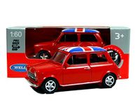 Welly Mini Cooper Mini Model (Red) with Union Jack Top Made of Die Cast Metal and Plastic Parts, Pull Back & Go Action Toy