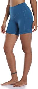 Colorfulkoala Women's High Waisted Yoga Shorts with Pockets 6" Inseam Workout Shorts (M, Classic Blue)