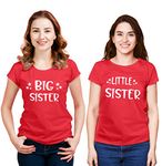 Hangout Hub Women's Round Neck T-shirt Big Sister Little Sister (Red;Big Sis- L (38), Lit Sis- S (34) ;) Pack of 2 Sibling Family T shirts