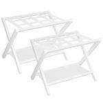 Heybly Luggage Rack, Pack of 2, Folding Suitcase Stand with Storage Shelf, Heavy-Duty Luggage Holder for Guest Room Bedroom Hotel, Holds up to 141 lb, White, HLR010W2