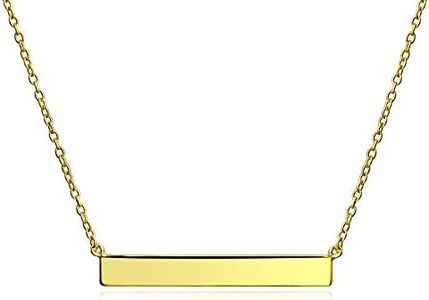 Thin Name Plated Style Engravable Sideways Diagonal Flat Bar Pendant Necklace for Women 14K Gold Plated Sterling Silver