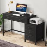 Tribesigns Computer Desk with 5 Drawers, Home Office Desks with Reversible Drawer Cabinet Printer Stand, Industrial PC Desk with Storage, Rustic Study Writing Table Workstation for Small Spaces, Black