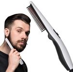 Electric Hair Straightening Brush Comb, Heated Styling Tool for Men's Beard and Hair, Black and White
