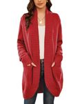 GRACE KARIN Womens 2024 Trendy Long Sleeve Open Front Cardigans Chunky Knit Draped Sweaters Coat with Pockets Red L