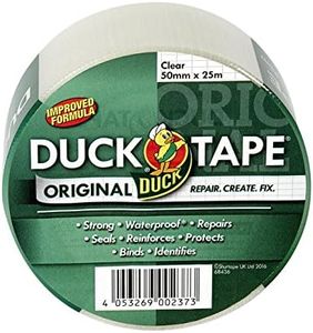 Duck Tape Original Clear Duct Tape, 50mm x 25m Heavy Duty, Waterproof Gaffer, Gaffa Sticky Tape, Strong Adhesive Cloth Repair Tape, Suitable for Packing boxes, Moving House, Parcels or Packaging