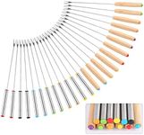 24 Pack 9.6 Inch Stainless Steel Fondue Forks, 12 Wood Handles and 12 Stainless Steel Handles, Heat Resistant Smores Sticks for Roast Meat Chocolate Dessert Cheese Marshmallows (6 Colors)