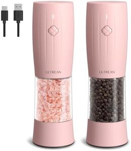 Ultrean Electric Salt and Pepper Grinder Set, Rechargeable Salt and Pepper Shakers, 6 Adjustable Coarseness, LED Light, Kitchen Gadget & Housewarming Gift, Pink
