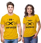 Hangout Hub Hh3 Men's & Women's Round Neck Regular Fit T-Shirt To Infinity And Beyond (Yellow;Men M(38);Women S(34) ;) Pack Of 2 Couple T-Shirts