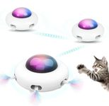 Hibtn Automatic Cat Toy, 2-in-1 UFO Interactive Cat Toys for Indoor Cats,Smart Cat Feather Toys,USB Rechargeable Electronic Kitten Toys,Automatic Cleaning Cat Fur