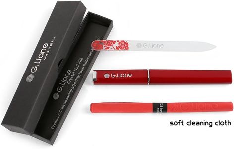 G.Liane Glass Nail File with Case – Crystal Manicure Set, Rose Red