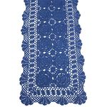 KEPSWET Cotton Handmade Crochet Lace Table Runner Blue Rectangle Coffee Table Dresser Decor (14x36 inch)