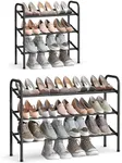 SONGMICS Expandable Shoe Rack, 3 Tier Shoe Rack Shelf, Adjustable Shoe Organizer Storage for 20 Pairs of Shoes, Metal Free Standing Shoe Racks for Closet, Front Door Entryway, Easy Assembly, Ink Black