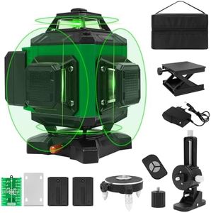 Nivel Laser Autonivelante 360°x 4 Verde Grados,Nivel Láser Verde 16 Líneas,30M,IP54,Base Magnética Giratoria 360°,2 x Batería,Nivelación Automática,Control Remoto,Montaje en Pared