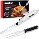 Mueller Ultra-Carver Electric Knife 100W, for Carving Meats, Poultry, Stainless Steel Blades, Powerful Motor, Ergonomic Handle, One-Touch On/Off Button, Blade Release Button, Dishwasher Safe, White