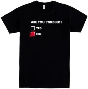 Pampling Camiseta de Manga Corta, 100% Algodón, Ropa Unisex para Hombres y Mujeres en 5 Tallas, Camiseta Negra, Modelo Are You Stressed? (FR/ES, Letras, XL, Regular, Regular)